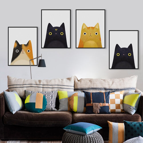 Modern Watercolor Cute Cat And Avatar Poster Print Canvas Painting Picture Decoration Home Aisle Wall Art Decoration Custom