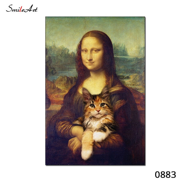 Mona Lisa And Cat Art Canvas Painting®